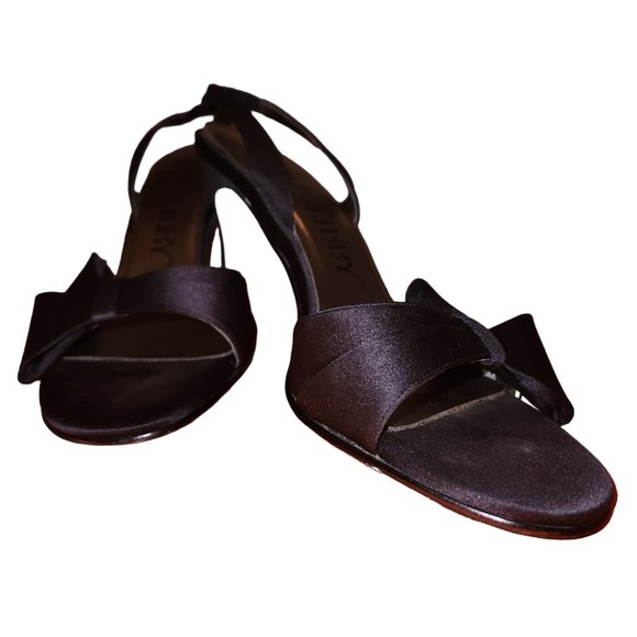 Sam & Libby Black Satin Bow Open Toe Slingbacks - Picture 3 of 11